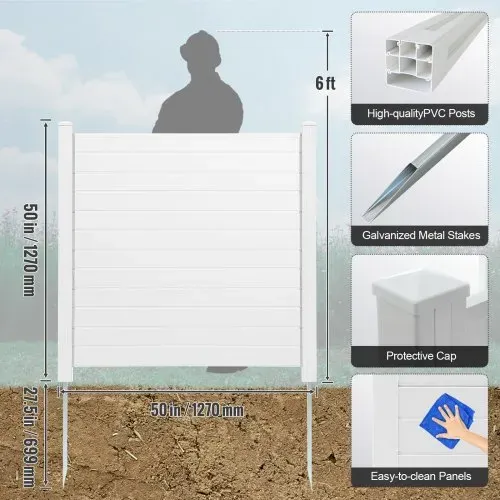 VEVOR 4xPaneele Gartenzaun 122x122cm Sichtschutzzaun PVC und verzinktes Blech-Erdspieß Windschutzzaun Metallpfähle bis 50cm Lamellenzaun Steckzaun Sichtschutz ideal für Pool-Ausrüstung Klimaanlagen – Bild 6
