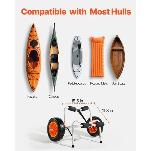 VEVOR Kajakwagen, 113 kg, faltbarer Kanuwagen mit 25,4 cm PU-Reifen & 1 Ratschengurt, Bootswagen zum Transportieren von Kajaks, Kanus, Paddleboards, Jon-Booten, Wassersportgeräte, 70x40x40cm – Bild 4
