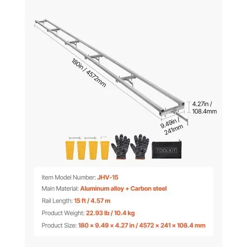 VEVOR Sägewerk-Schienenführungssystem, 4,5 m, 6 Querstangen-Kettensägenfräs-Kits, Alu-Sägefrässchienensystem für Kettensäge, 4 Keile, Schienenfräsführungs-Kit für Bauarbeiter & Holzarbeiter – Bild 6