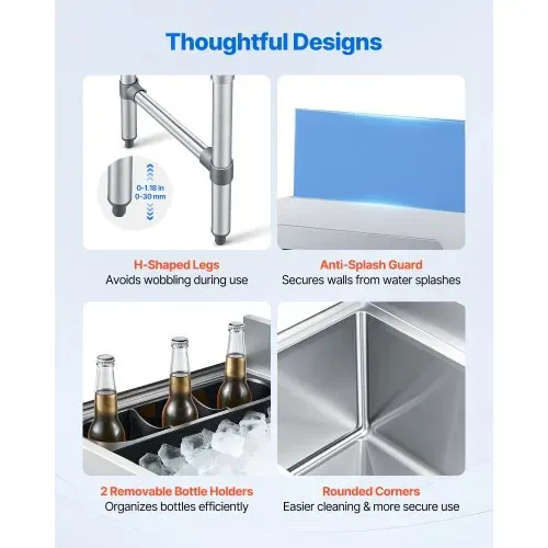 VEVOR Gewerblicher Eisbehälter 28 L, 305 x 482 x 850 mm, Eisbox mit Gestell, Schiebedeckel und 2 Abnehmbaren Flaschenhaltern, Freistehend für Eiswürfel und Getränke, Geeignet für Bars Restaurants Pubs – Bild 4