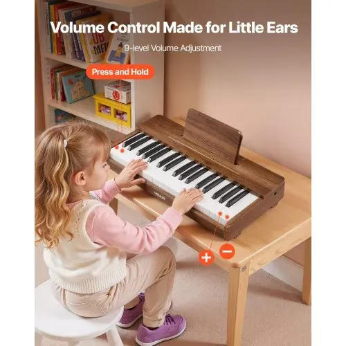 VEVOR Kinder-Keyboard, 37 Tasten, Digitales Holzpiano für Kinder ab 3 Jahren, Mini-Musikinstrument mit Realistischem Klang, Dual-Power, Einstellbare Lautstärke, Musikalische Früherziehung, Walnuss – Bild 3