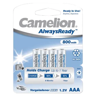 Micro-Akku CAMELION “AlwaysReady“, NiMH, 800 mAh, Typ AAA, 4er-Blister Micro-Akku CAMELION “AlwaysReady“, NiMH, 800 mAh, Typ AAA, 4er-Blister