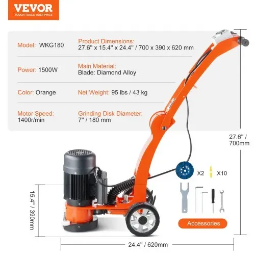 VEVOR Betonbodenschleifer 17,8 cm handgeführter Polierer 2,0 PS einstellbare – Bild 6