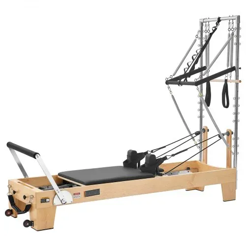 VEVOR Pilates Reformer mit Half Tower 2400 x 735 x 1990 mm aus Ahornholz Ideal für Heimgebrauch & Fitnessstudio, bis 181 kg Belastbar, mit Jumpboard, Federn, Pilates-Box und Verstellbarer Kopfstütze – Bild 10
