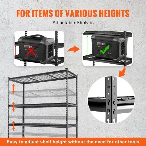 VEVOR Lagerregal 5-stufig verstellbar 907,2 kg Kapazität Garagenregale, Metall-Organizer Drahtregal schwarz 152,4 x 61 x 198,1 cm für Küche, Speisekammer Keller Badezimmer Wäscheschrank – Bild 5