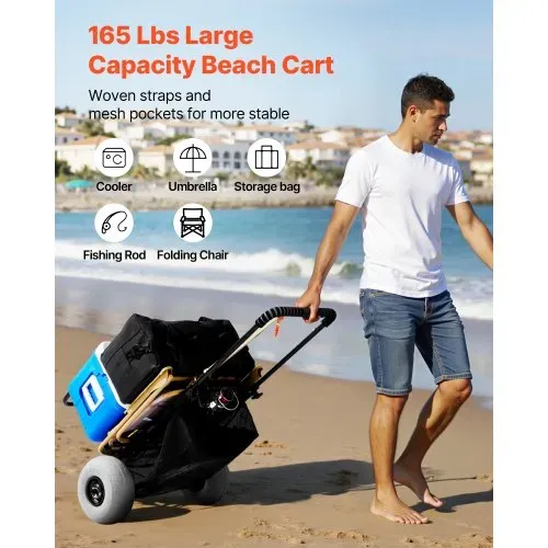 VEVOR Strandkarre Bollerwagen Sandwagen, Strandwagen 74,84 kg Tragkraft, Zusammenklappbarer Sandwagen aus Stahl 69 bis 114 cm Einstellbare Höhe, Robuster Wagen für den Strand VEVOR Strandkarre Bollerwagen Sandwagen, Strandwagen 74,84 kg Tragkraft, Zusammenklappbarer Sandwagen aus Stahl 69 bis 114 cm Einstellbare Höhe, Robuster Wagen für den Strand