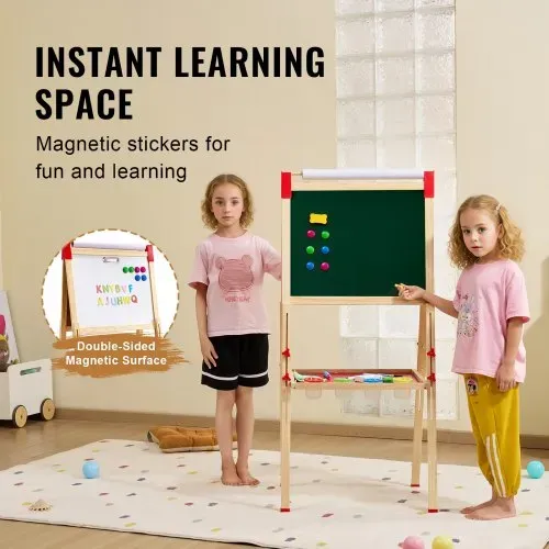 VEVOR Kunststaffelei für Kinder, 3-in-1-Kunststaffelei aus Holz, mit magnetischem Whiteboard, Kreidetafel und Papierrolle, verstellbares stehendes Zeichenbrett mit Malzubehör für Kinder ab 3 Jahren – Bild 4