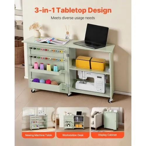 VEVOR klappbarer Nähtisch Nähmaschinentisch mit kompaktem Design & Ablagefächern & Holzklammern & magnetischem Türschloss, Mehrzwecktisch für Modestudio Kunststudio Zuhause, Hellgrün – Bild 5