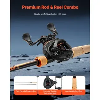 VEVOR Angelrute und Angelrolle (Baitcasting) im Set, 2,13 m Rute aus Kohlefaser (IM7), Bassangelruten-Set mit 7+1 Kugellagern & Übersetzung 7,0:1 & Korkgriff, rechtshändiges Angelset VEVOR Angelrute und Angelrolle (Baitcasting) im Set, 2,13 m Rute aus Kohlefaser (IM7), Bassangelruten-Set mit 7+1 Kugellagern & Übersetzung 7,0:1 & Korkgriff, rechtshändiges Angelset