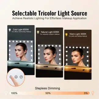 VEVOR Hollywood Schminkspiegel mit Beleuchtung, 15 dimmbare Glühbirnen & 3 Farbbeleuchtungsmodi, Kosmetikspiegel mit abnehmbarer 5-facher Vergrößerung, USB-Anschluss, Smart-Touch-Steuerung, 580x458mm VEVOR Hollywood Schminkspiegel mit Beleuchtung, 15 dimmbare Glühbirnen & 3 Farbbeleuchtungsmodi, Kosmetikspiegel mit abnehmbarer 5-facher Vergrößerung, USB-Anschluss, Smart-Touch-Steuerung, 580x458mm