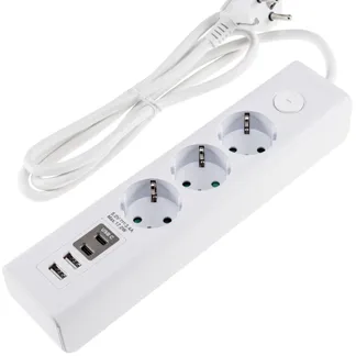 Steckdosenleiste mit Ladebuchsen für USB USB-A /USB-C,3-fach, weiß, 1,5m Kabel Steckdosenleiste mit Ladebuchsen für USB USB-A /USB-C,3-fach, weiß, 1,5m Kabel