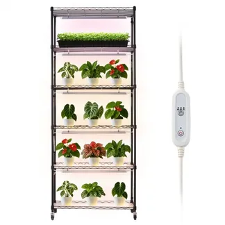 VEVOR Pflanzenregal mit Wachstumslicht, 6-stufiger Pflanzenständer mit Rädern und 4/9/14-Stunden-Timer, 150 W 3-Farben-Vollspektrum-Lichter, Blumenregal für die Samenanzucht, 75x35x180 cm VEVOR Pflanzenregal mit Wachstumslicht, 6-stufiger Pflanzenständer mit Rädern und 4/9/14-Stunden-Timer, 150 W 3-Farben-Vollspektrum-Lichter, Blumenregal für die Samenanzucht, 75x35x180 cm