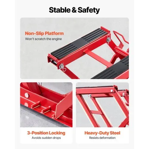 VEVOR Motorradhebebühne Hydraulisch bis 680 kg Motorradheber Höhenverstellbar 115–385 mm Hebeplattform mit 4 Rädern und Fußbedienung Hebeständer Ideal für ATVs Dirtbikes Straßenmotorräder Rot – Bild 4