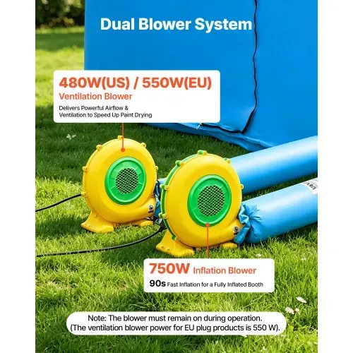 VEVOR Aufblasbare Lackierkabine 6x3x2,5 m Spritzkabine Lackierzelt Blau, mit 550-W- & 750-W-Gebläsen Aktivkohlefiltration PVC-Fenster für ATV Motorrad Mittelgroße Möbelstücke Tragbar – Bild 4