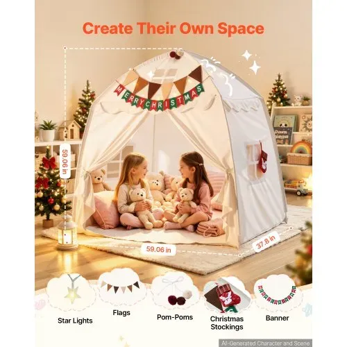 VEVOR Spielzelt Kinderzelt Tipi Zelt Kinderspielhaus 1500x960x1500 mm Beige, Möbel für Kleinkinder, mit Fiberglasrahmen, Gepolsterter Matte, Sternenlichtern, Tragetasche, Flagge & Atmungsaktivem Fenster VEVOR Spielzelt Kinderzelt Tipi Zelt Kinderspielhaus 1500x960x1500 mm Beige, Möbel für Kleinkinder, mit Fiberglasrahmen, Gepolsterter Matte, Sternenlichtern, Tragetasche, Flagge & Atmungsaktivem Fenster