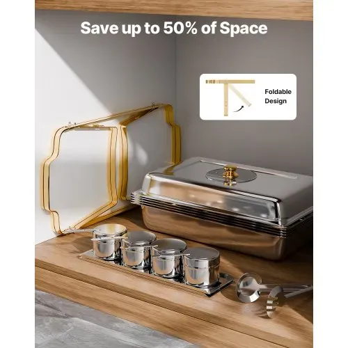 VEVOR Chafing Dish Set Speisenwärmer Edelstahl mit 4 Behältern in halber Größe (4 L pro), rechteckiger Wärmespender mit sichtbarem Deckel & Wasserpfannenständer & Brennstoffhalter, für Partys – Bild 5