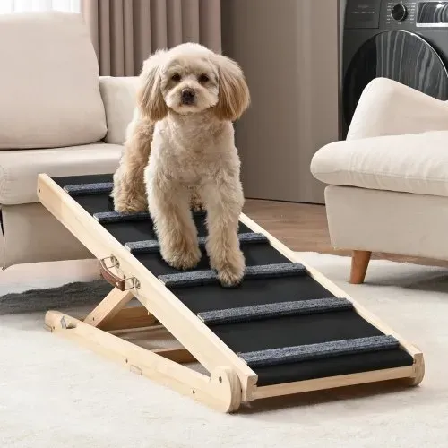 VEVOR Hunderampe 1m lang Hundetreppe mit 6 Querstangen Hundeautorampe aus Kiefernholz Gummi Hundeeinstiegshilfe 6-stufige Höheneinstellungen Tierrampe ca. 113kg Tragfähigkeit für große kleine Hunde – Bild 7
