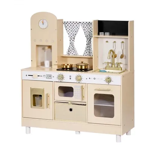 VEVOR Spielküche für Kinder, Moderne Kinderküche mit Licht & Sound, Holzküche mit Herd Backofen Spüle Mikrowelle Eisspender & Getränkespender, Küchenspielzeug mit Kochset für Kinder ab 3 Jahren, Beige – Bild 10
