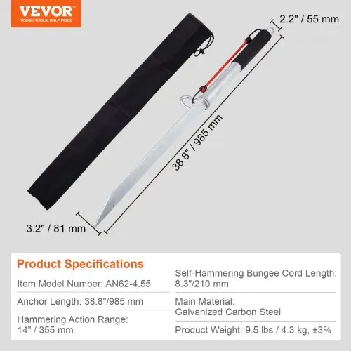VEVOR Sandspike-Ankerstange für Boote, 985 mm Gleitanker aus Verzinktem Kohlenstoffstahl, Uferspike, Selbsthämmernder Strandspike-Anker für Kleine Boote, Jetskis, Pontons, Kajaks usw. – Bild 6