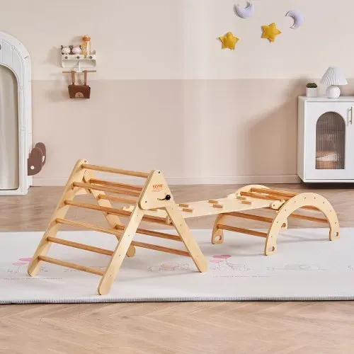 VEVOR Pikler-Dreieck-Set, 5-in-1-Kletterspielzeug für Kleinkinder, Indoor-Spielplatz, Montessori-Kletterset mit Dreieck, Rampe und Bogen, großes Klettergerüst aus Holz für Kleinkinder von 1–3 Jahren, Holzfarbe – Bild 7