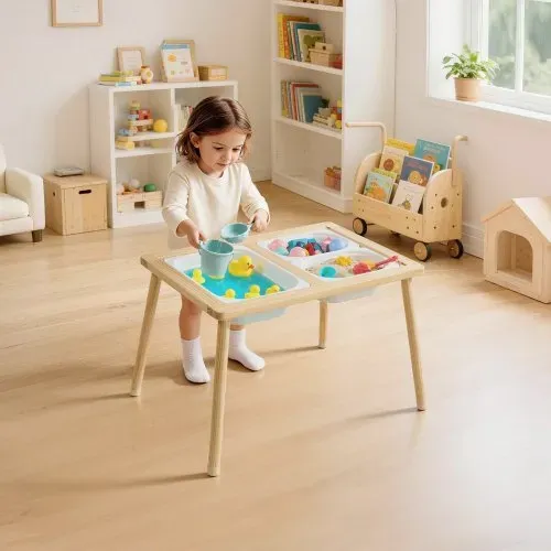 VEVOR Sensorischer Tisch, 7-in-1 Aktivitätstisch mit Wendbarer, Doppelseitiger Platte, Aufbewahrungsboxen & Rutschfesten Füßen, Spiel-Sand- & Wassertisch, für Kinder im Alter von 3-6 Jahren – Bild 7