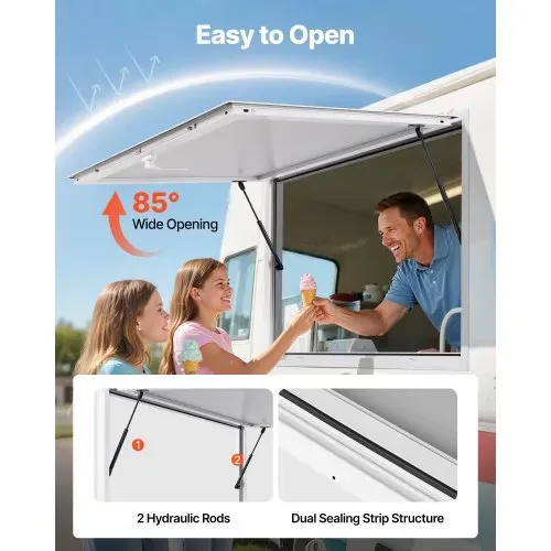 VEVOR Imbissfenster (1880 x 1016 mm), Servicefenster mit Aluminiumrahmen für Imbissanhänger, Servierfenster mit 85°-Öffnungswinkel für Imbisswagen, regenwasserbeständiges Konzessionsfenster – Bild 3