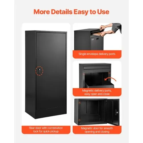 VEVOR Paketbriefkasten 1198x500x360 mm, Paketkasten mit Schloss, Paketbriefbox aus verzinktem Stahl mit Diebstahlschutzdesign, Packstation für Zuhause und das Büro, schwarz – Bild 5