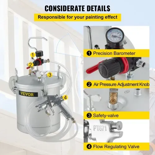 VEVOR 10 LFarbspritzpistole, 30 PSI Farbbehälter, Farbsprühsystem Lackhalter zum Auftragen von Wasserfarbe, Flecken, Lack, Lacken, feine Oberflächen für Innen- und Außenprojekte – Bild 5