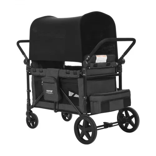 VEVOR Kinderwagen für 4 Kinder, Push-Pull-Reisebuggy mit verstellbarem Griff, Sicherheitsgurt und abnehmbarem Verdeck, 4-Sitzer-Bollerwagen für Camping, Dunkelgrau und Schwarz (150 kg Tragkraft) – Bild 9