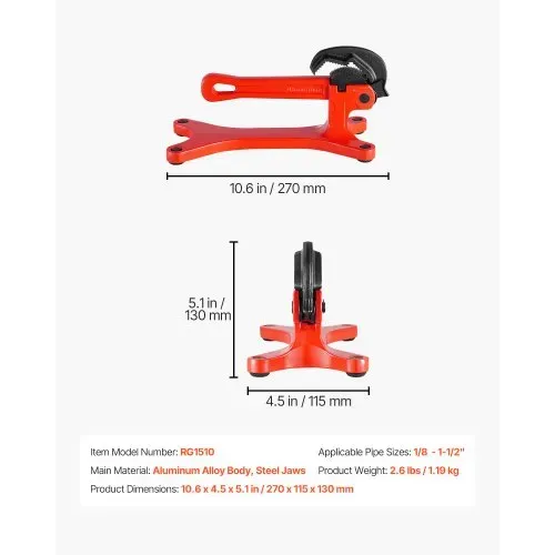 VEVOR Tragbarer Rohrschraubstock, Schraubstock aus Aluminium mit einer Spannkapazität von 3,175 bis 38,1mm, ideal für die Installation, Reparatur und Wartung von Rohrleitungen vor Ort – Bild 6