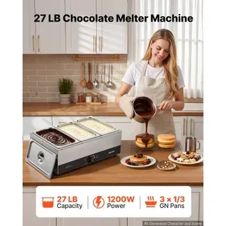 VEVOR Schokoladenschmelzmaschine 3 Abnehmbare Behälter Edelstahl 1,2 kW, für Bäckereien, Konditoreien und Restaurants, mit Temperaturregelung 30–85 ℃, Trockenlaufschutz, Schokoladentempiermaschine VEVOR Schokoladenschmelzmaschine 3 Abnehmbare Behälter Edelstahl 1,2 kW, für Bäckereien, Konditoreien und Restaurants, mit Temperaturregelung 30–85 ℃, Trockenlaufschutz, Schokoladentempiermaschine