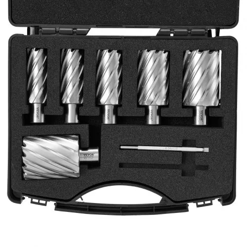 VEVOR Kronenbohrer-Set Metall 6 tlg. 1, 1-1/8, 1-1/4, 1-1/2, 1-3/4, 2 Zoll Kernbohrer-Satz 50,8 mm Schnitttiefe Ringschneider-Set, aus M2AL-Schnellarbeitsstahl Zubehör für Magnetbohrmaschinen VEVOR Kronenbohrer-Set Metall 6 tlg. 1, 1-1/8, 1-1/4, 1-1/2, 1-3/4, 2 Zoll Kernbohrer-Satz 50,8 mm Schnitttiefe Ringschneider-Set, aus M2AL-Schnellarbeitsstahl Zubehör für Magnetbohrmaschinen