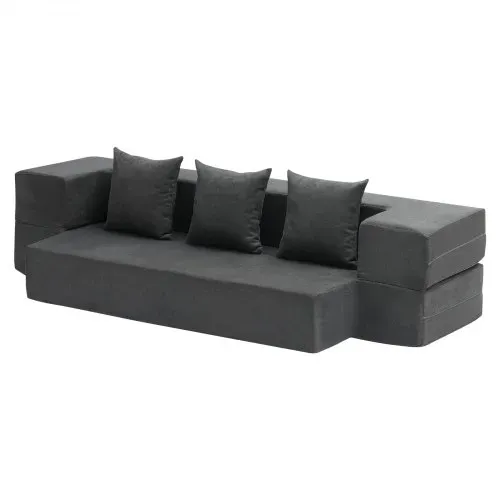 VEVOR 3 in 1 Klappsofa faltbares Schlafsofa mit 3 Kissen & waschbarem Bezug, umwandelbarer Schlafsessel aus 25D Memory Foam, Couch für Wohnzimmer Schlafzimmer, Hellgrau (TWIN /1030x1930x225mm) – Bild 10