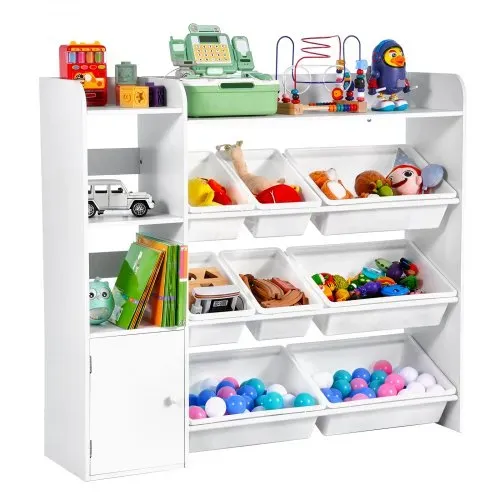 VEVOR Spielzeugaufbewahrung Bücherregal Spielzeugregal, 4-stöckige multifunktionale Ablage mit 8 flexiblen Kunststoffbehältern, Schrank für Schlafzimmer Klassenzimmer Kinderzimmer weiß VEVOR Spielzeugaufbewahrung Bücherregal Spielzeugregal, 4-stöckige multifunktionale Ablage mit 8 flexiblen Kunststoffbehältern, Schrank für Schlafzimmer Klassenzimmer Kinderzimmer weiß