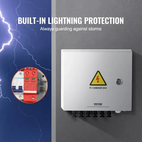 VEVOR PV-Combiner-Box, 6-String, Solar-Combiner-Box mit 10 A Nennstromsicherung, 63 A Leistungsschalter, Blitzableiter und Solaranschluss, Stahlgehäuse für On-/Off-Grid-Solarpanelsystem, IP65 – Bild 4