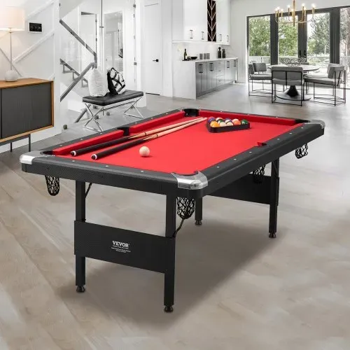 VEVOR Billardtisch, 1,9 m Billardtisch, Tragbarer & Klappbarer Tisch, Billardtisch-Set inkl. Bällen, Queues, Kreide, Schwarz mit Rotem Tuch, Perfekt für Familienspielzimmer, Kinder und Erwachsene – Bild 7
