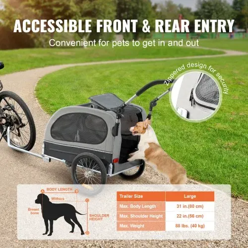 VEVOR Hundeanhänger 40 kg 2in1 Fahrradanhänger Kohlenstoffstahl + 600D Oxford-Gewebe + PP faltbar 1470 x 720 x 780 mm als Anhänger 1530 x 720 x 825 mm als Kinderwagen Hundebuggy Jogger Anhänger – Bild 4