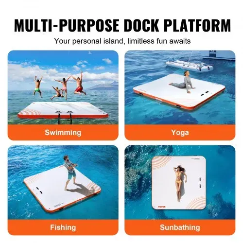 VEVOR Aufblasbares Schwimmdock, 2,13 x 2,13 m, aufblasbare Dockplattform, rutschfeste Wasser-Schwimmdockmatte mit tragbarer Tragetasche und abnehmbarer Leiter, Schwimmplattform-Inselfloß für Pool – Bild 5