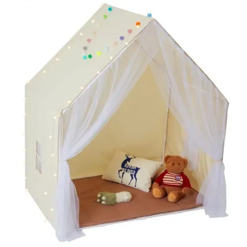 VEVOR Kinderspielzelt, Kinderzelt für Kinder von 1–5 Jahren, Kleinkinderzelt mit Matte und Zeltlampe, Zelt für Kinder mit Fenstern für drinnen und draußen, Jurtenzelt Beige 1 Tür 2 Fenster – Bild 10