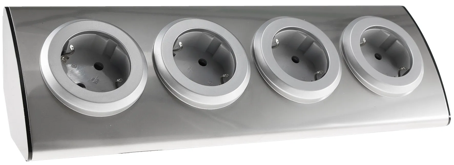 4-fach Steckdosenblock Edelstahl 90° für Eck- & Aufbaumontage 4-fach Steckdosenblock Edelstahl 90° für Eck- & Aufbaumontage