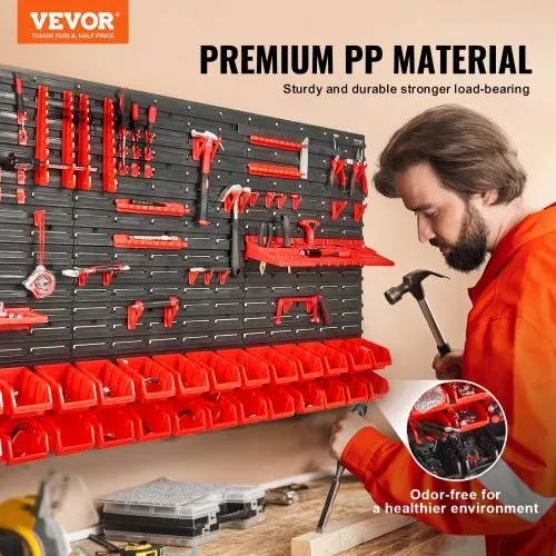 VEVOR Stapelboxen, 30-Behälter-Teileregal-Organizer für Garage, Kunststoff-Ladenwerkzeug mit Wandpaneelen/Werkzeughaltern/Haken, für Muttern, Bolzen, Schrauben, Nägel, Perlen, Knöpfe, Schwarz/Rot VEVOR Stapelboxen, 30-Behälter-Teileregal-Organizer für Garage, Kunststoff-Ladenwerkzeug mit Wandpaneelen/Werkzeughaltern/Haken, für Muttern, Bolzen, Schrauben, Nägel, Perlen, Knöpfe, Schwarz/Rot