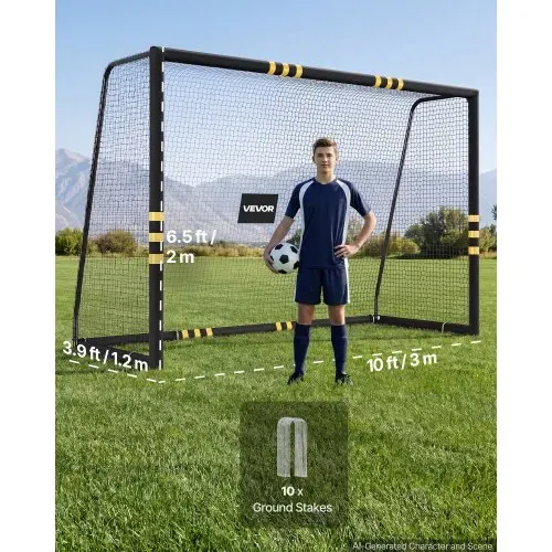 VEVOR Fußballtor 3 x 2 m, Tragbares Soccertor mit Dickwandigen Eisenrohren für Gärten Parks Schulen und Sportplätze, mit PE-Netz für über 110 km/h, Bodenankern und Stoßdämpfender Schaumstoffpolsterung – Bild 5