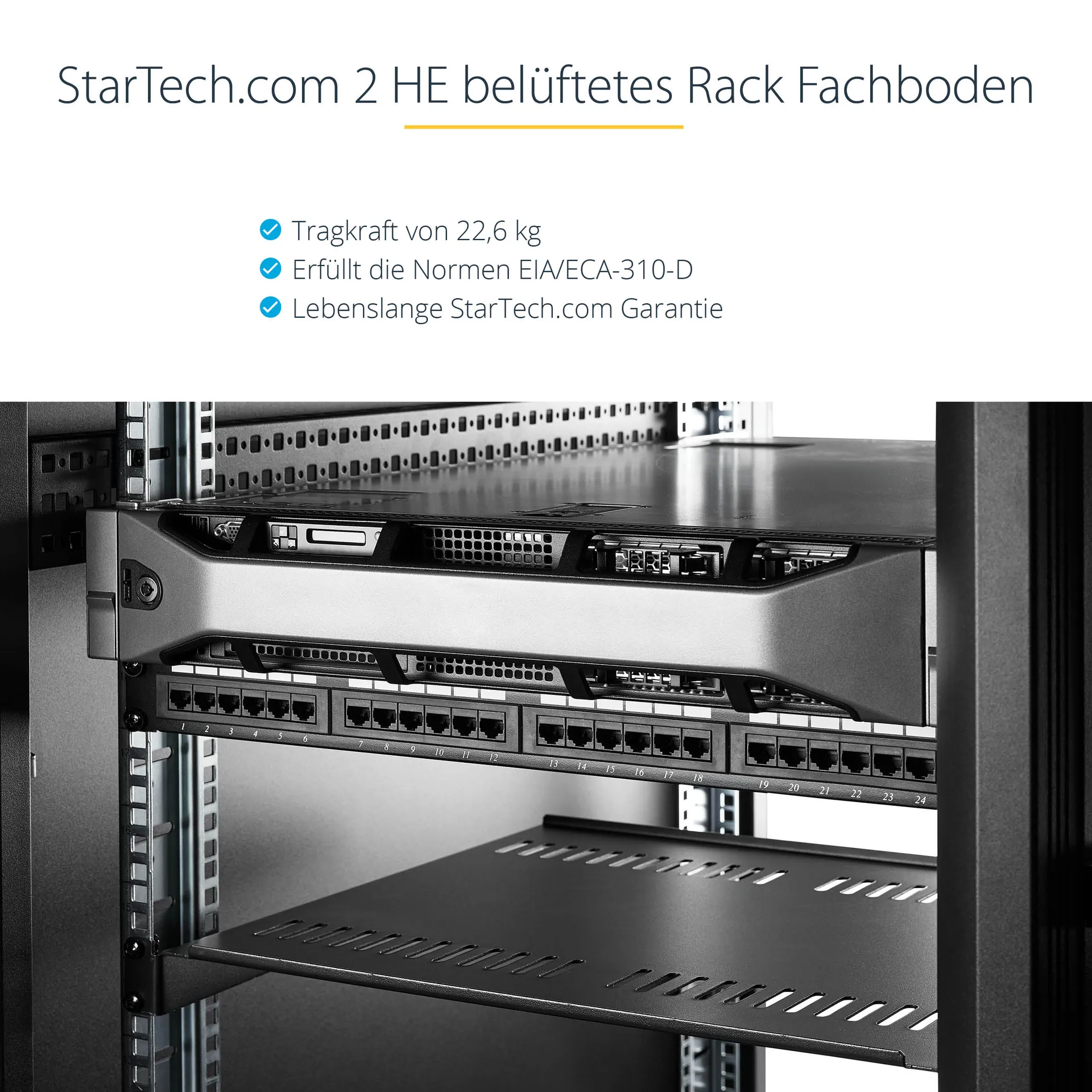 StarTech.com 2 HE Universal Server Rack/ Schrank Fachboden bis 22 Kg - 40 cm Tief - belüftet – Bild 5