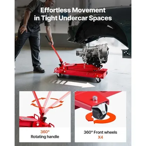 VEVOR Wagenheber mit niedrigem Profil 1 T, hydraulischer Rangierwagenheber mit 18,5–70 cm Hubhöhe & flexiblen 360°-Schwenkrädern, Hochleistungs-Hebebühne für Garage / Werkstatt Rot – Bild 5