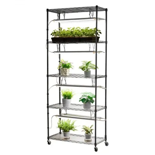 VEVOR DIY-Pflanzenregal mit Wachstumslichtern, Pflanzenständer mit Rädern, 192 W 5000 K Vollspektrum-Lichter, Pflanzenregal aus Metall, Blumenregal für Samenanzucht, 750x350x1800mm – Bild 8
