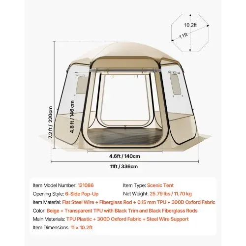 VEVOR Pop-up-Bubble-Zelt, 336x305x220 cm, transparentes Campingzelt, Garten-Kuppel-Iglu-Zelt mit Fenstern, 540°-Panoramablick, für 8–10 Personen, Terrasse, Hinterhof – Bild 6