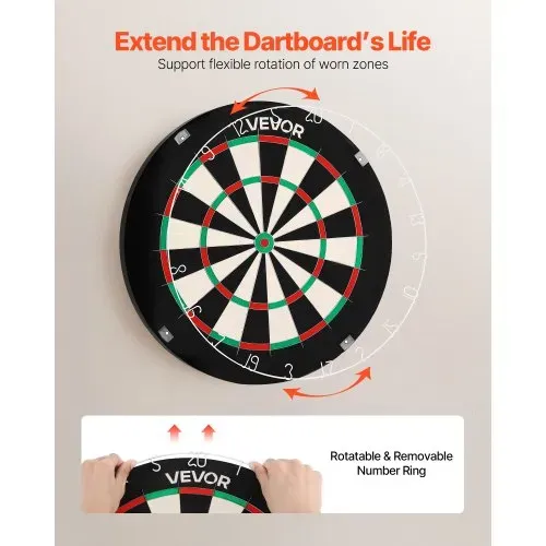 VEVOR Dartscheibe 450 mm, Sisalfaser-Dartboard mit klammerfreiem Bullseye, Blade-Draht & drehbarem Zahlenring, für Party- & Spielzimmer zu Hause (Darts nicht im Lieferumfang enthalten) – Bild 3