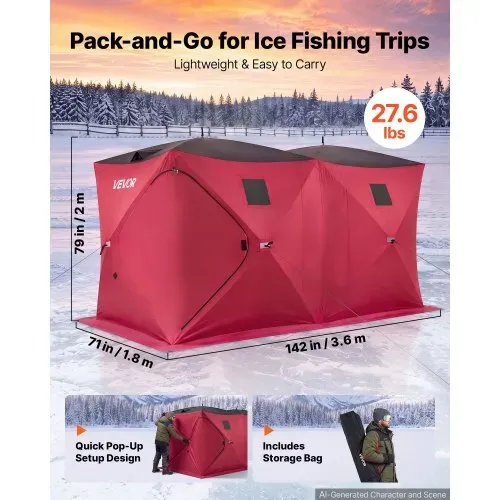 VEVOR Eisangelzelt Eisfischerzelt für 6-8 Personen 3,6×1,8x2m Eisschutzzelt, Angelzelt für Winterfischen, 6,27 m² Fläche, 300D Oxford-Gewebe, Hub-Style-Zelt mit Ankern, Seile, Tragetasche, Rot/Schwarz VEVOR Eisangelzelt Eisfischerzelt für 6-8 Personen 3,6×1,8x2m Eisschutzzelt, Angelzelt für Winterfischen, 6,27 m² Fläche, 300D Oxford-Gewebe, Hub-Style-Zelt mit Ankern, Seile, Tragetasche, Rot/Schwarz