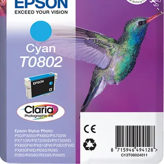 Epson Hummingbird Singlepack Cyan T0802 Claria Photographic Ink Epson Hummingbird Singlepack Cyan T0802 Claria Photographic Ink