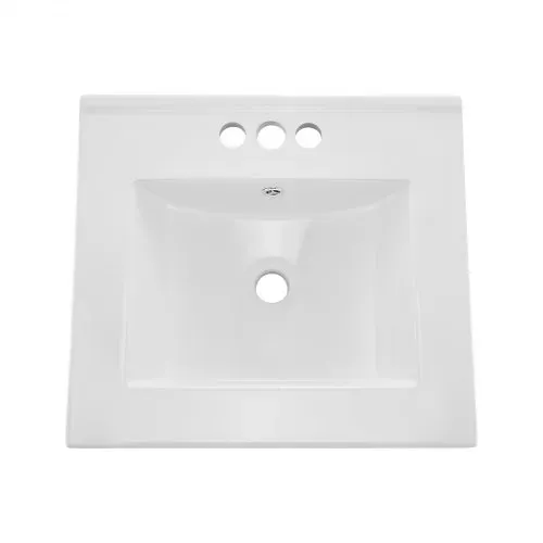 VEVOR Halbeinbauwaschbecken Handwaschbecken 510 x 465 mm rechteckiges Aufsatzwaschbecken mit Überlauf & 3 Wasserhahnlöchern, modernes Einbauwaschbecken für kleine Räume Küchen Badezimmer Weiß – Bild 8